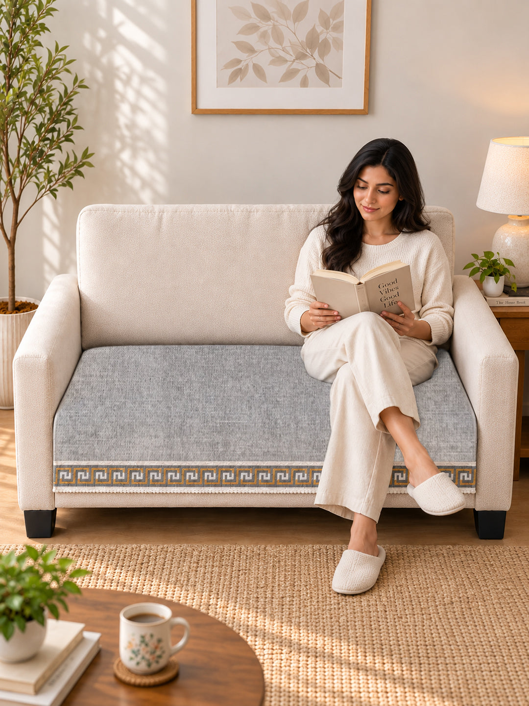 Suede Velvet Sofa Mat 2 Seater | Regal Edge – Mist Grey