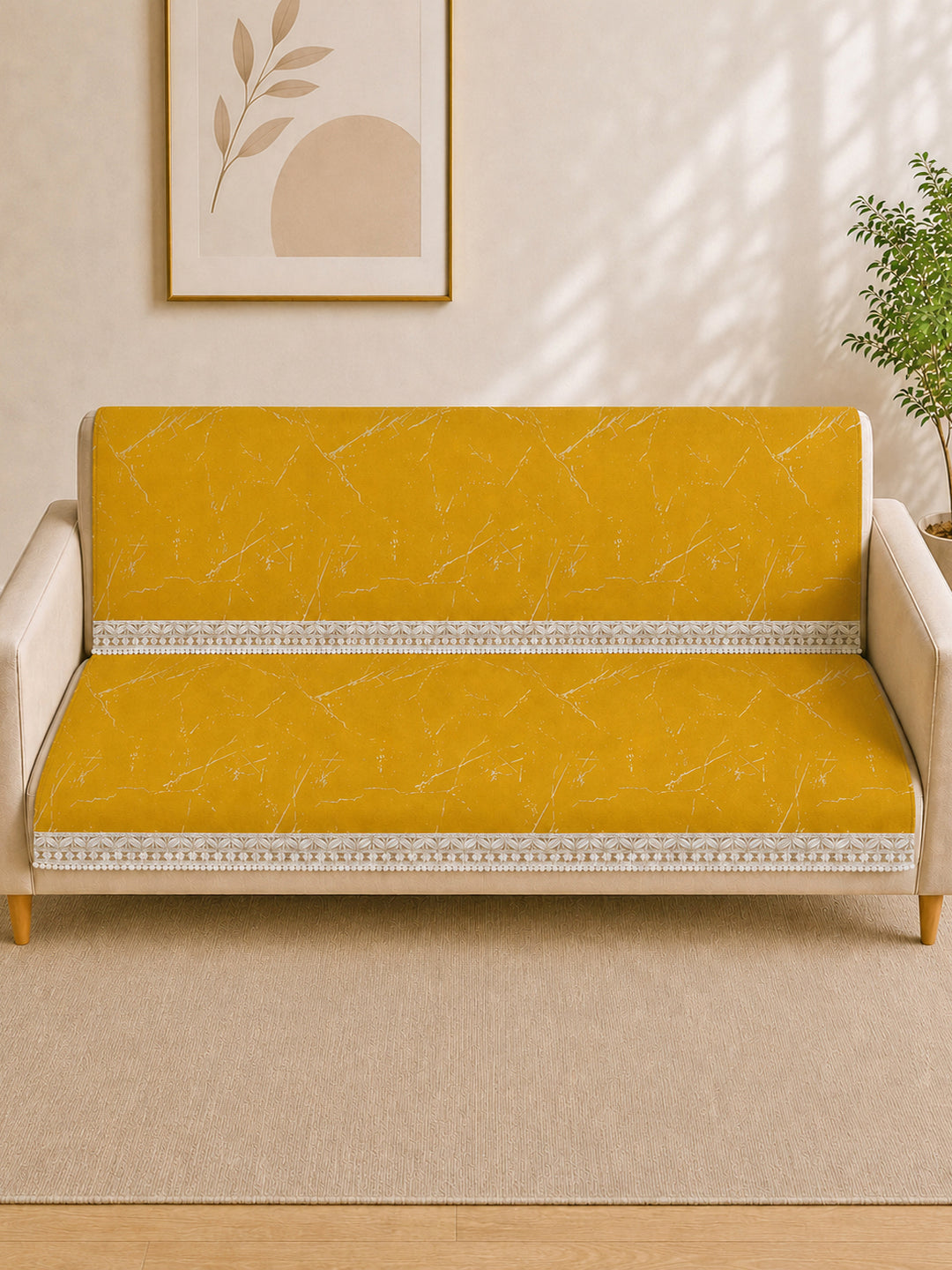 Suede Velvet Sofa Mat 3 Seater Back & Seat | Luxe Mustard Gold