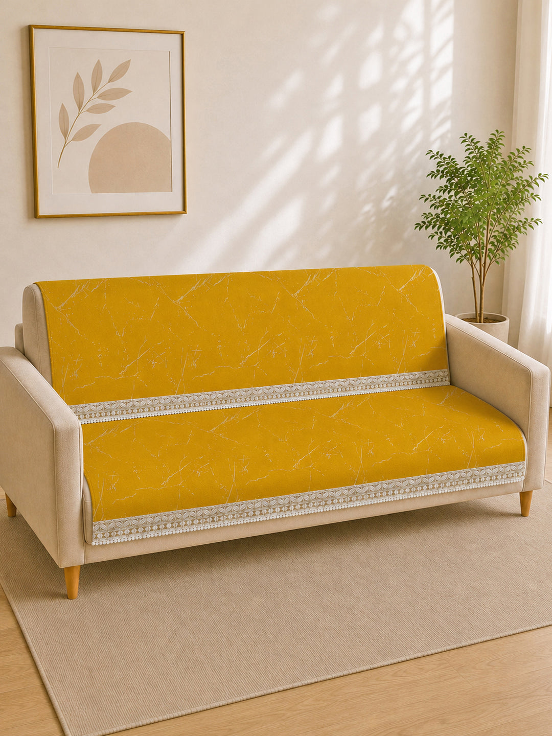 Suede Velvet Sofa Mat 3 Seater Back & Seat | Luxe Mustard Gold