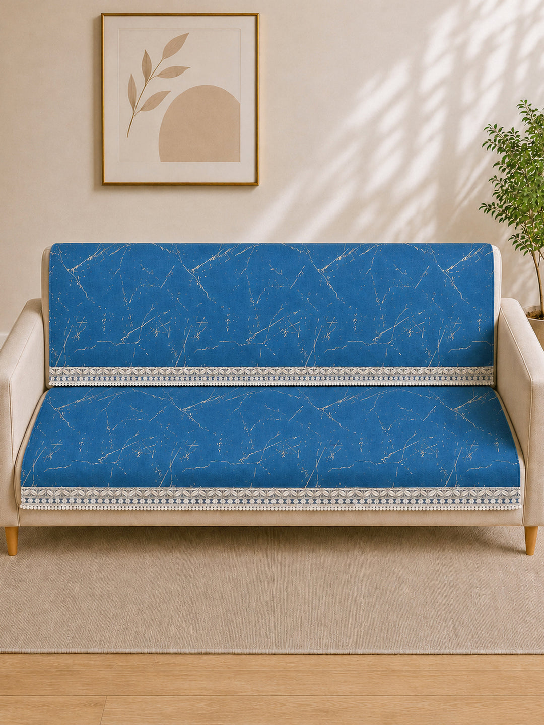 Suede Velvet Sofa Mat 3 Seater Back & Seat | Luxe Sapphire Blue