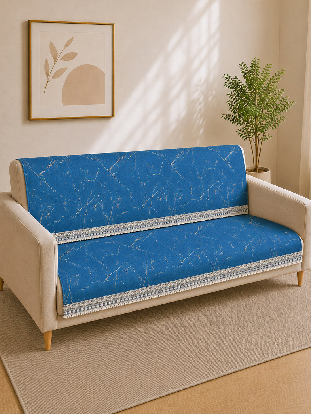 Suede Velvet Sofa Mat 3 Seater Back & Seat | Luxe Sapphire Blue