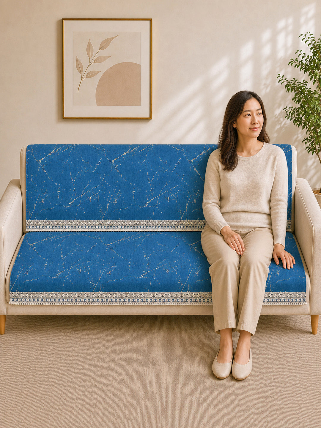 Suede Velvet Sofa Mat 3 Seater Back & Seat | Luxe Sapphire Blue