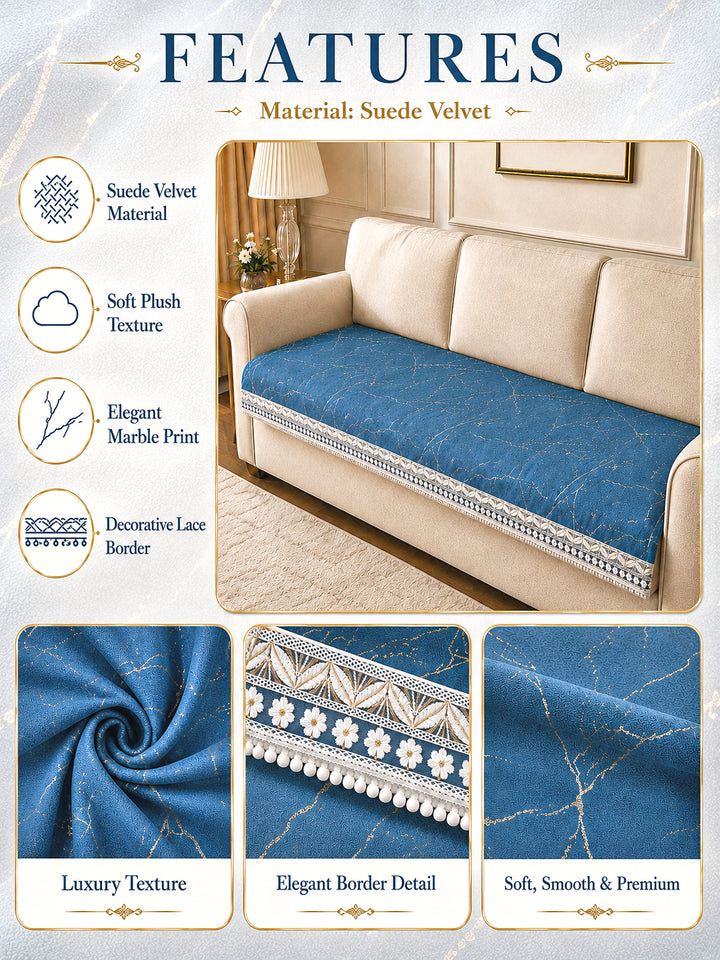 Suede Velvet Sofa Mat 3 Seater Back & Seat | Luxe Sapphire Blue