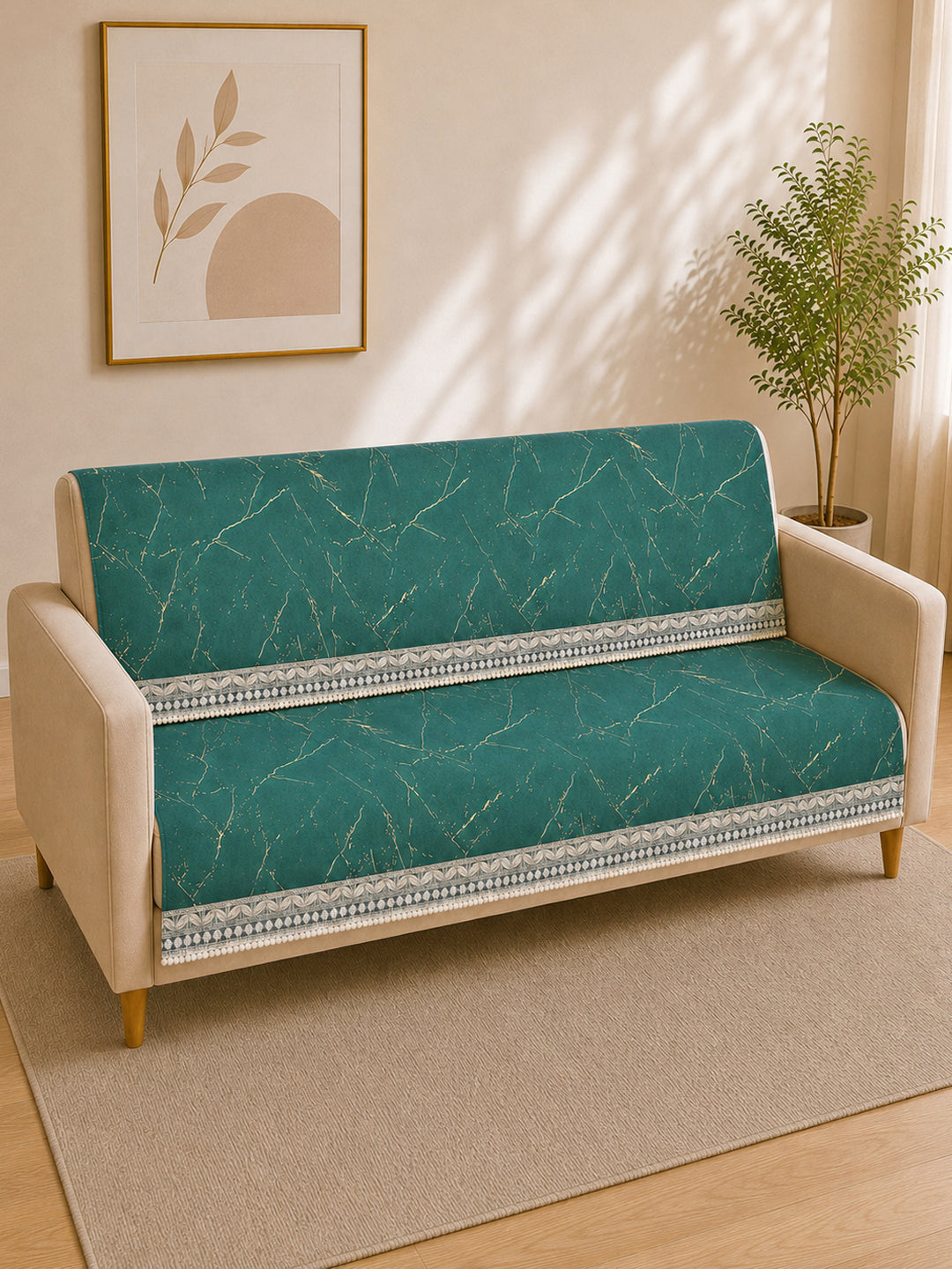 Suede Velvet Sofa Mat 3 Seater Back & Seat | Luxe Emerald Green