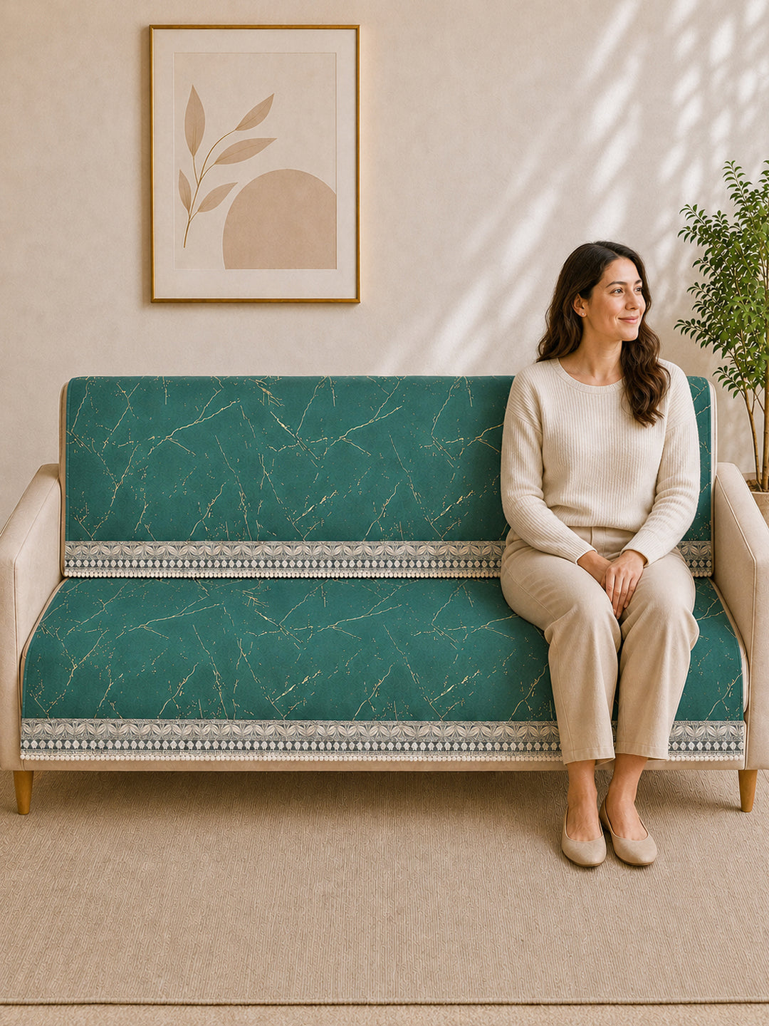 Suede Velvet Sofa Mat 3 Seater Back & Seat | Luxe Emerald Green