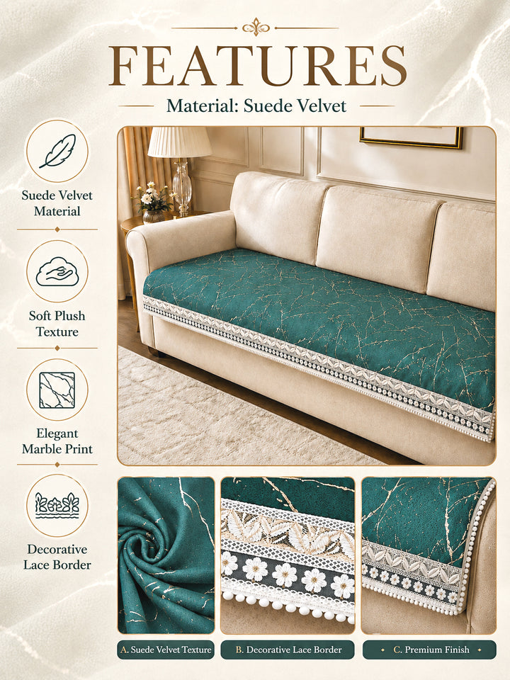 Suede Velvet Sofa Mat 3 Seater Back & Seat | Luxe Emerald Green