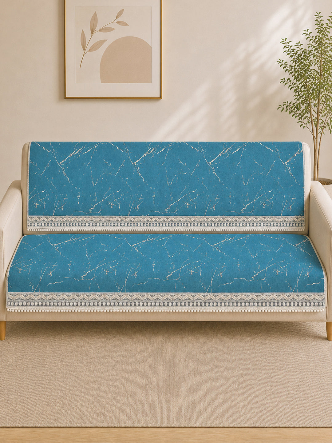 Suede Velvet Sofa Mat 3 Seater Back & Seat | Luxe Aqua Blue