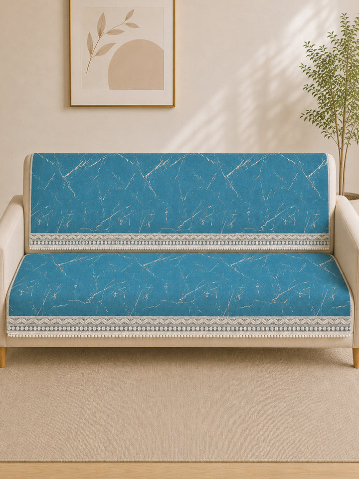 Suede Velvet Sofa Mat 3 Seater Back & Seat | Luxe Aqua Blue