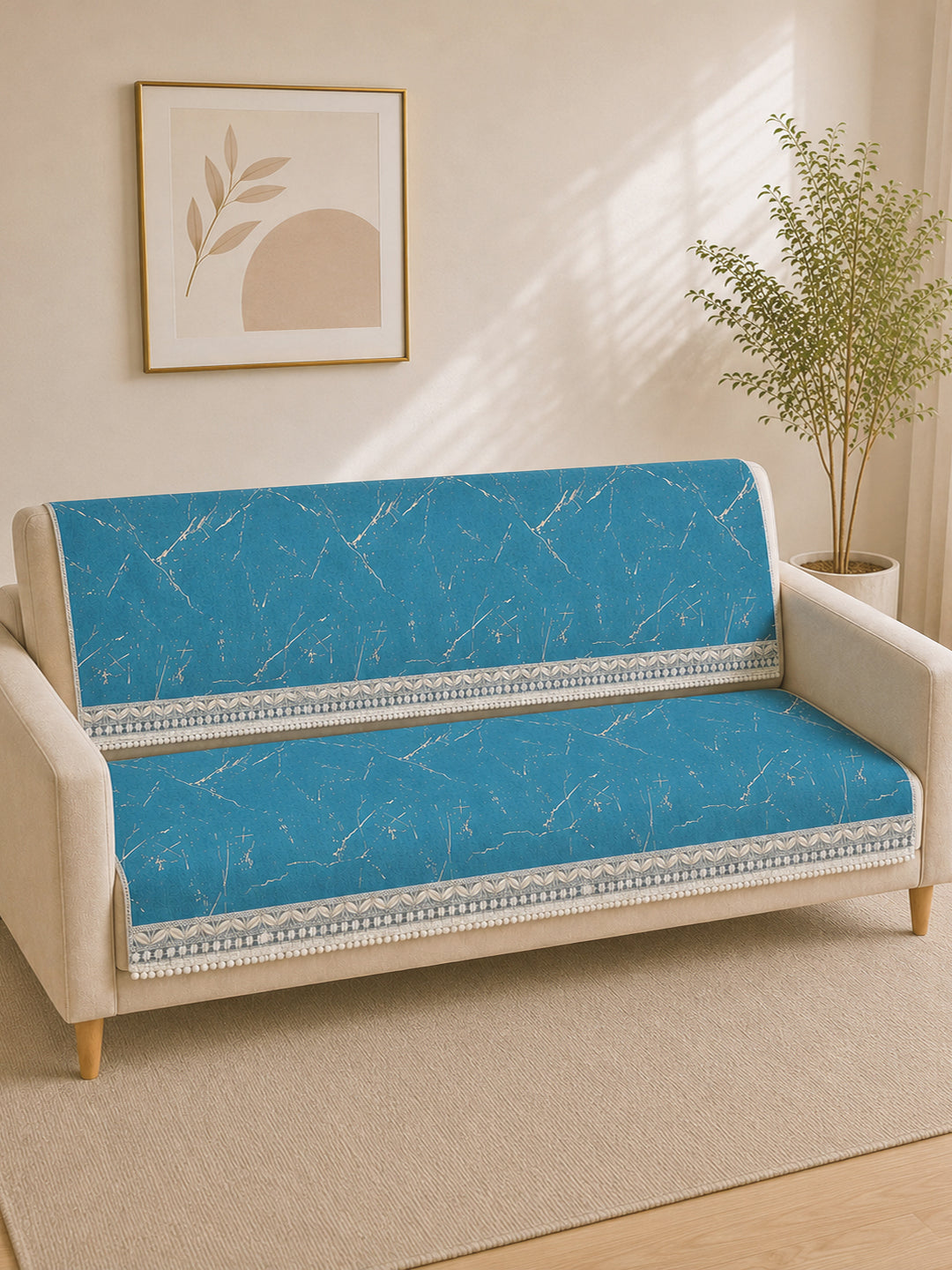 Suede Velvet Sofa Mat 3 Seater Back & Seat | Luxe Aqua Blue