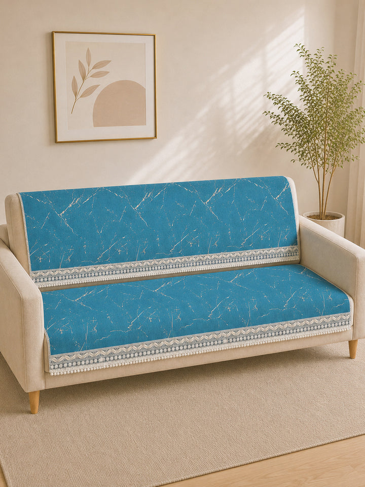 Suede Velvet Sofa Mat 3 Seater Back & Seat | Luxe Aqua Blue