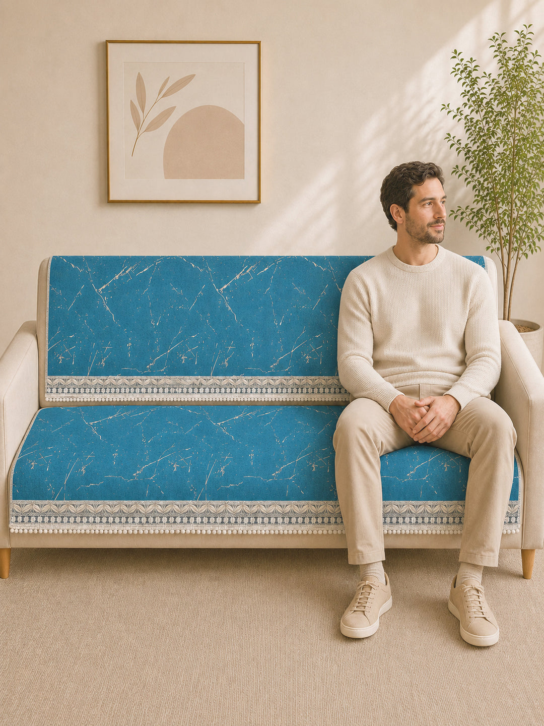 Suede Velvet Sofa Mat 3 Seater Back & Seat | Luxe Aqua Blue