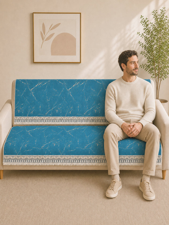Suede Velvet Sofa Mat 3 Seater Back & Seat | Luxe Aqua Blue
