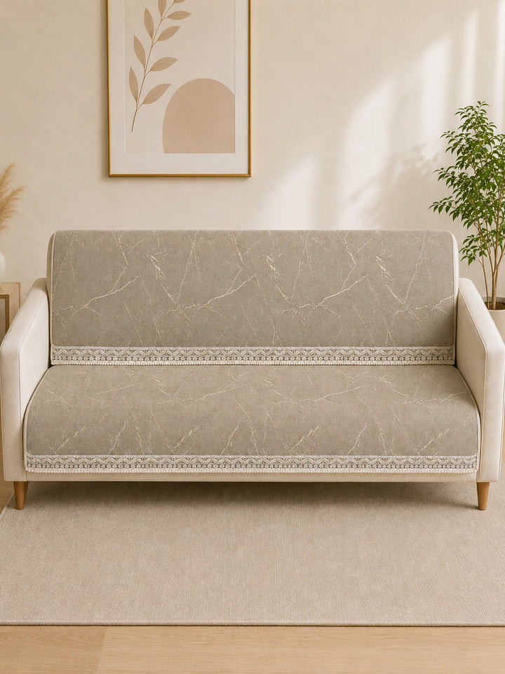 Suede Velvet Sofa Mat 3 Seater Back & Seat | Luxe Stone Beige