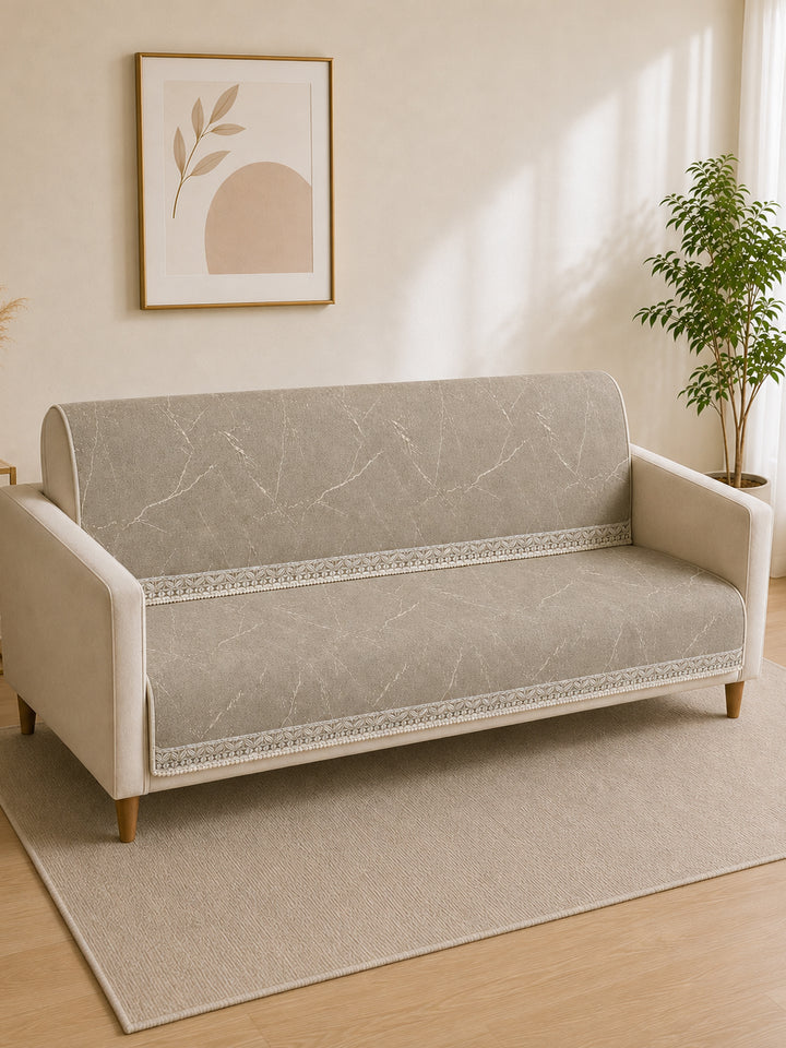 Suede Velvet Sofa Mat 3 Seater Back & Seat | Luxe Stone Beige