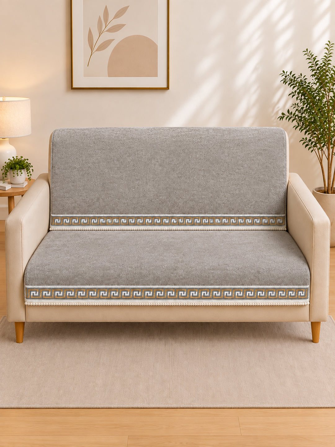 Suede Velvet Sofa Mat 3 Seater Back & Seat | Regal Edge – Warm Grey