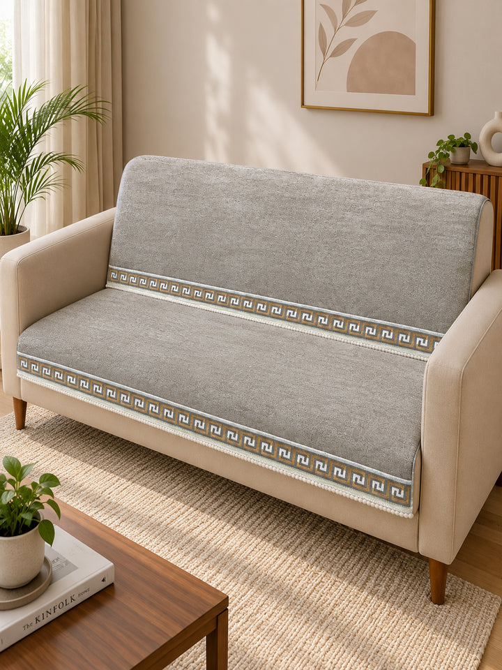 Suede Velvet Sofa Mat 3 Seater Back & Seat | Regal Edge – Warm Grey
