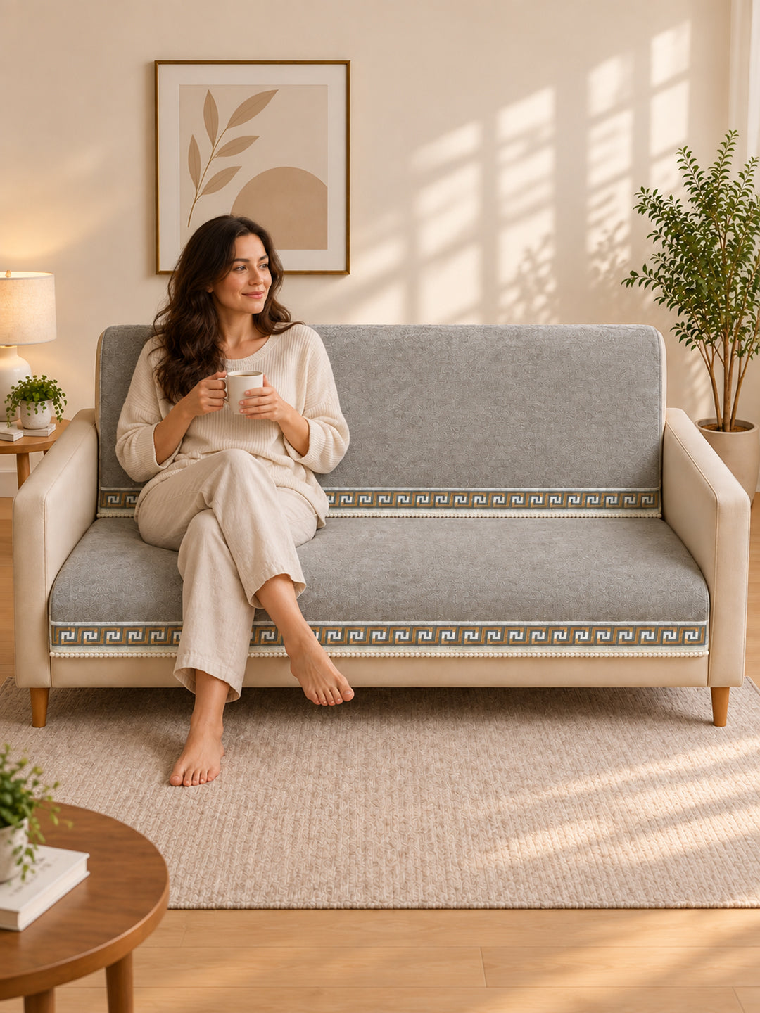 Suede Velvet Sofa Mat 3 Seater Back & Seat | Regal Edge – Warm Grey