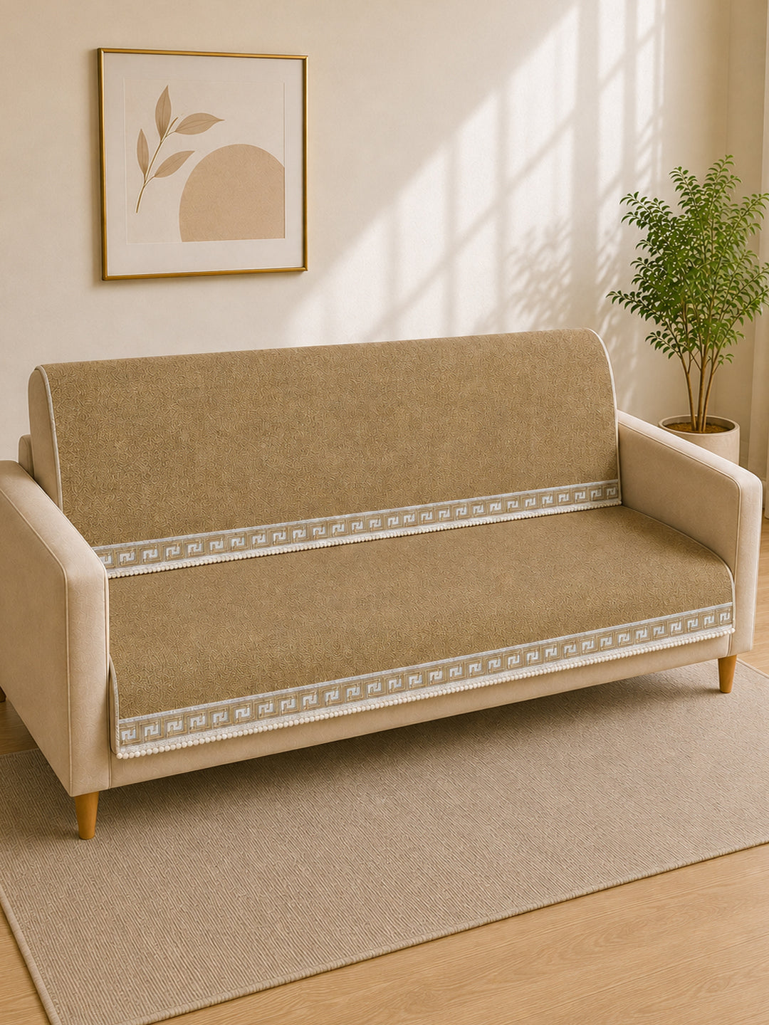 Suede Velvet Sofa Mat 3 Seater Back & Seat | Regal – Desert Beige