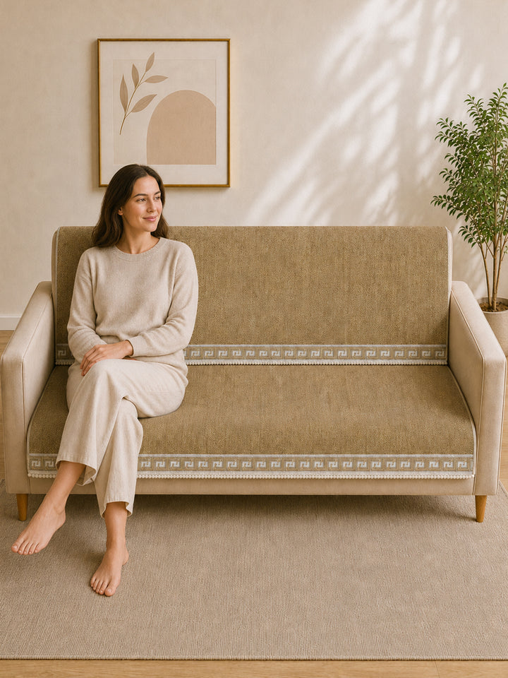Suede Velvet Sofa Mat 3 Seater Back & Seat | Regal – Desert Beige
