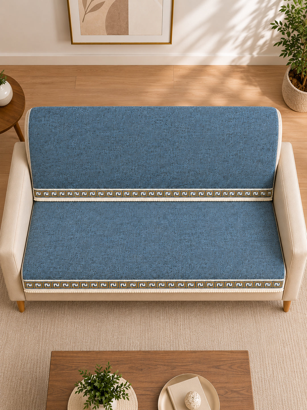 Suede Velvet Sofa Mat 3 Seater Back & Seat | Regal – Greyish Blue