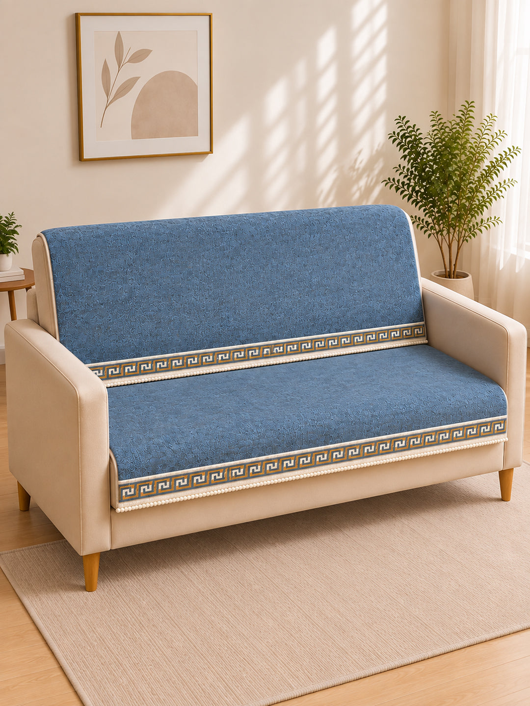 Suede Velvet Sofa Mat 3 Seater Back & Seat | Regal – Greyish Blue