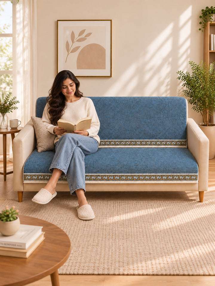 Suede Velvet Sofa Mat 3 Seater Back & Seat | Regal – Greyish Blue
