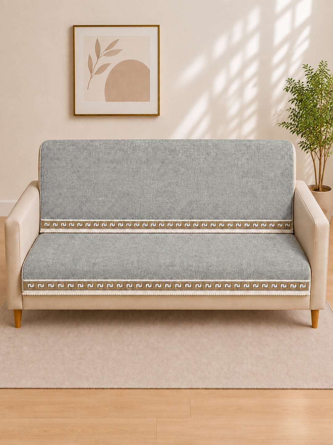 Suede Velvet Sofa Mat 3 Seater Back & Seat | Regal – Mist Grey