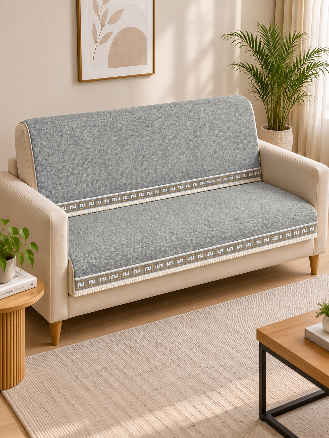Suede Velvet Sofa Mat 3 Seater Back & Seat | Regal – Mist Grey