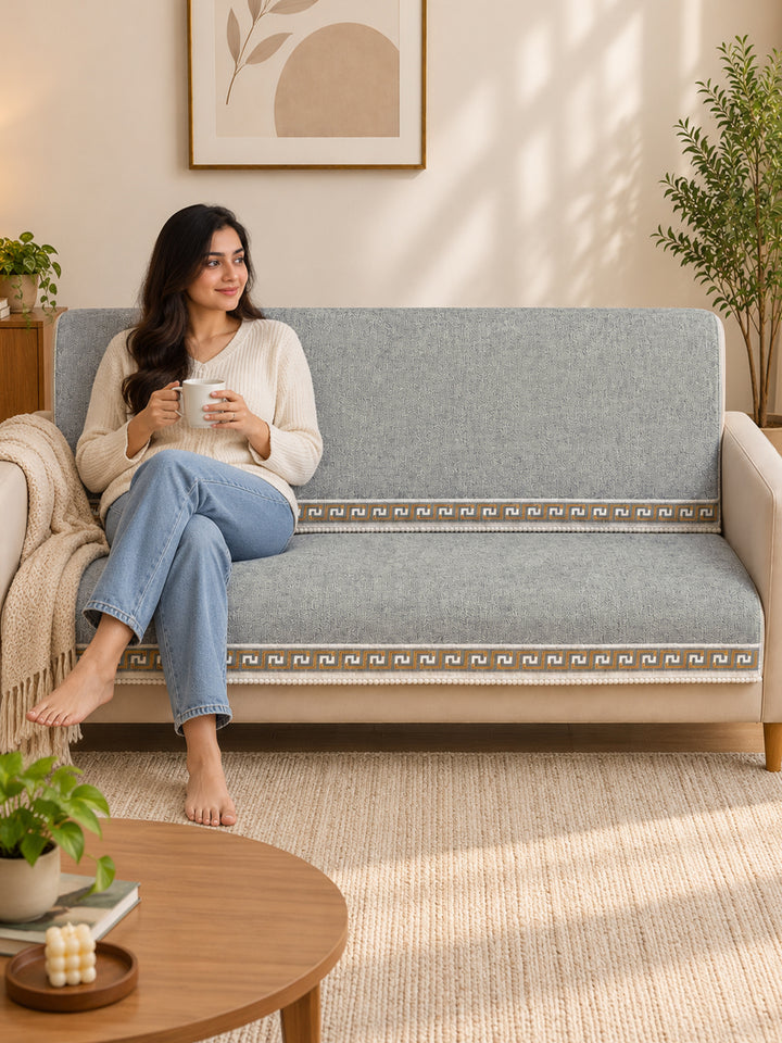 Suede Velvet Sofa Mat 3 Seater Back & Seat | Regal – Mist Grey