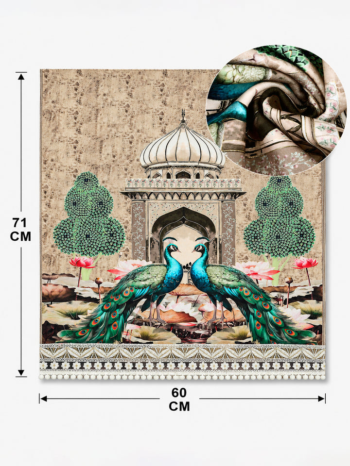 Velvet Sofa Mat 1 Seater Back & Seat | Royal Peacock - Ivory Beige