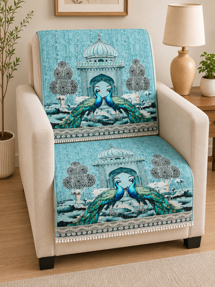 Velvet Sofa Mat 1 Seater Back & Seat | Royal Peacock - Aqua Mist