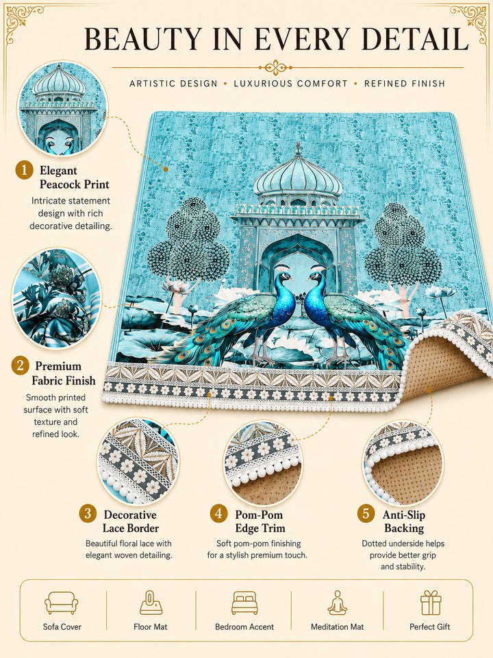 Velvet Sofa Mat 1 Seater Back & Seat | Royal Peacock - Aqua Mist