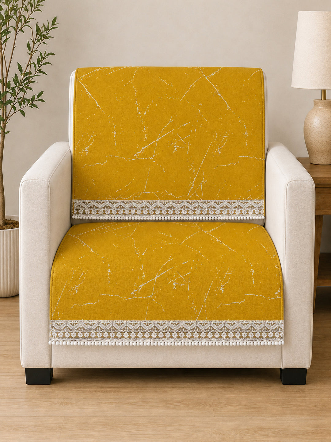 Velvet Sofa Mat 1 Seater Back & Seat | Marble Luxe - Mustard Gold