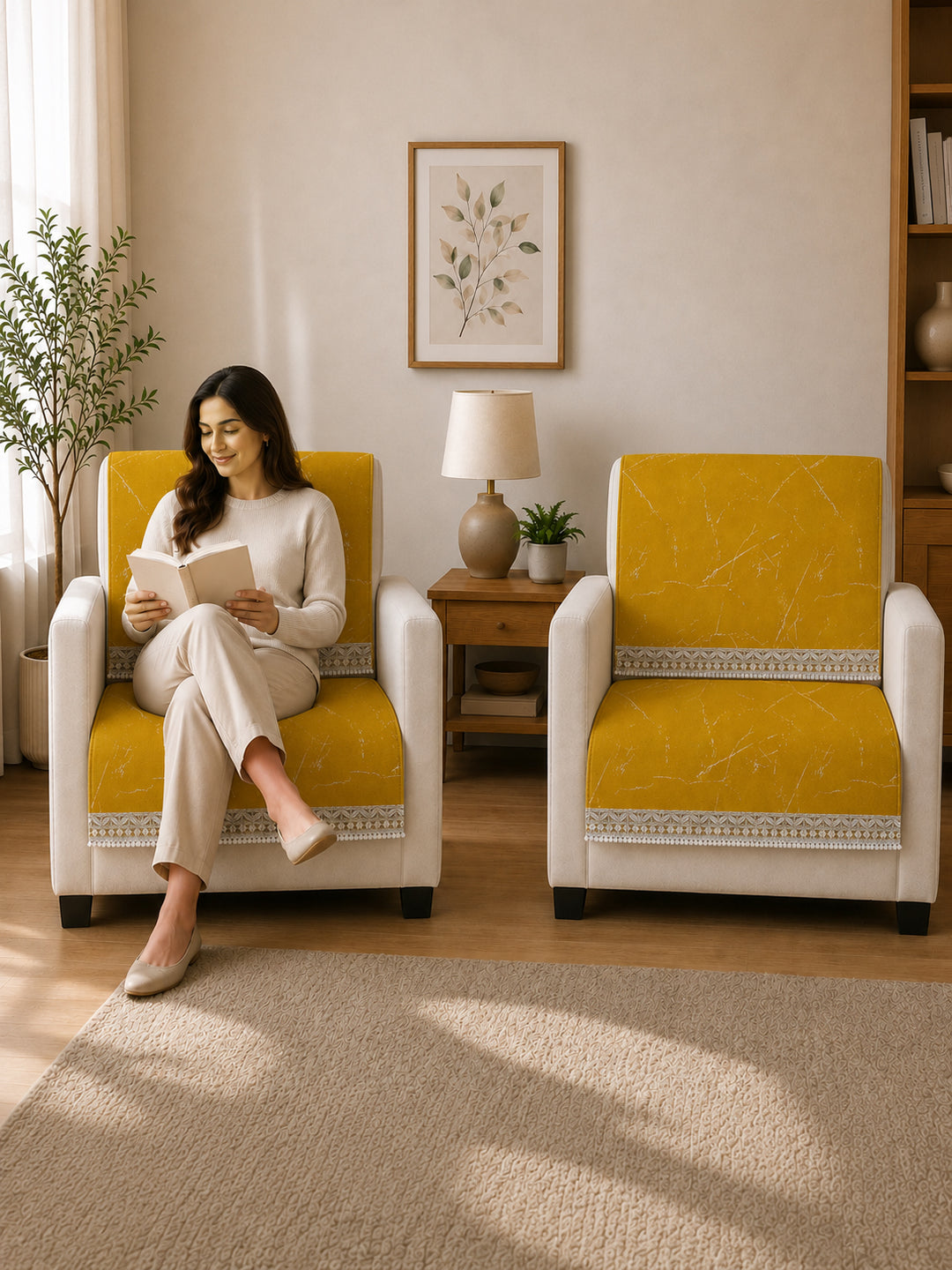 Velvet Sofa Mat 1 Seater Back & Seat | Marble Luxe - Mustard Gold