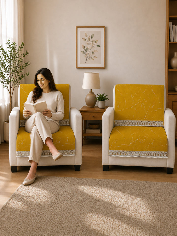 Velvet Sofa Mat 1 Seater Back & Seat | Marble Luxe - Mustard Gold