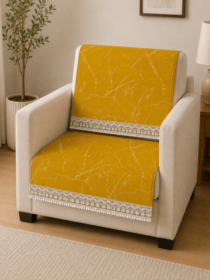 Velvet Sofa Mat 1 Seater Back & Seat | Marble Luxe - Mustard Gold