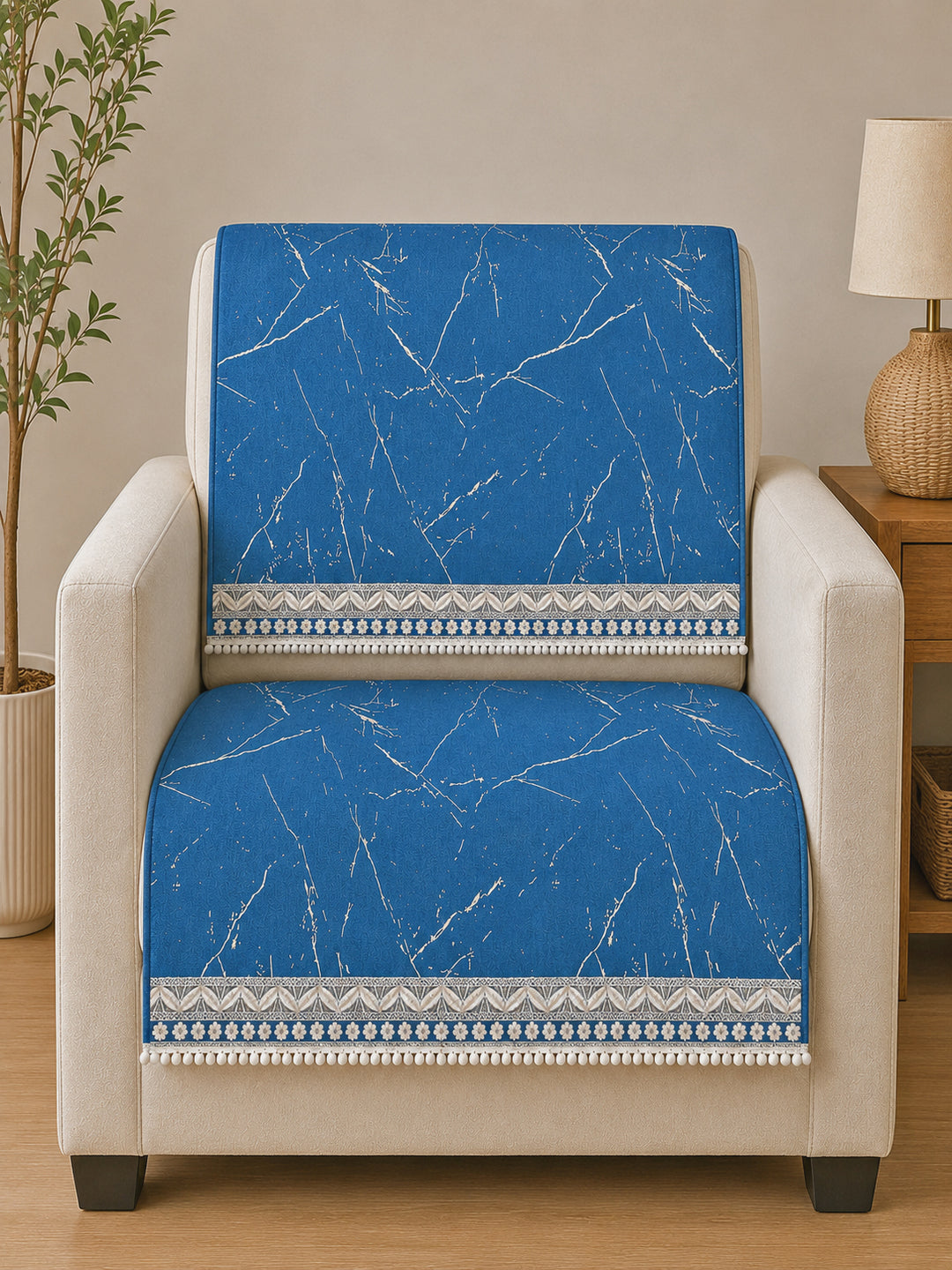 Velvet Sofa Mat 1 Seater Back & Seat | Marble Luxe - Sapphire Blue