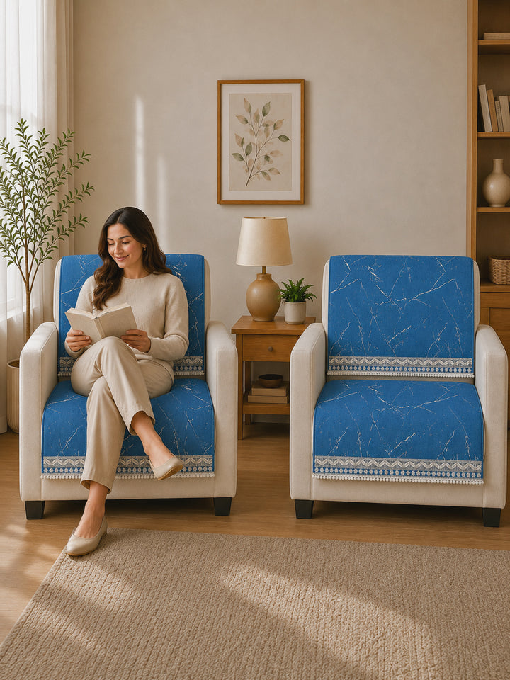 Velvet Sofa Mat 1 Seater Back & Seat | Marble Luxe - Sapphire Blue