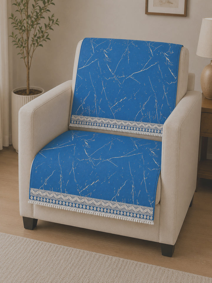 Velvet Sofa Mat 1 Seater Back & Seat | Marble Luxe - Sapphire Blue