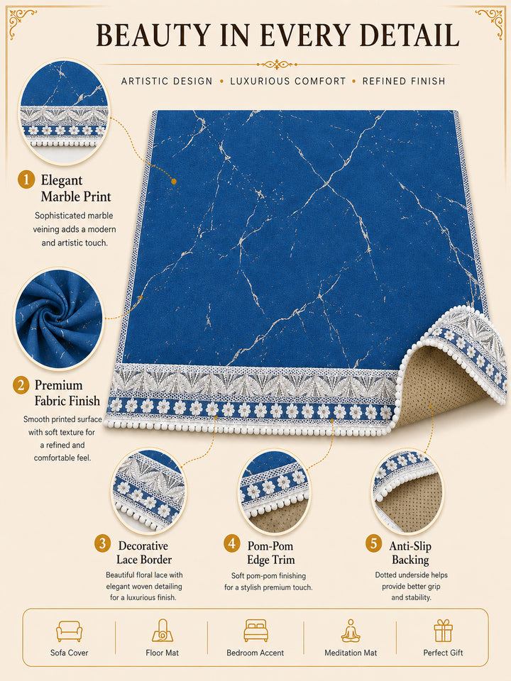 Velvet Sofa Mat 1 Seater Back & Seat | Marble Luxe - Sapphire Blue
