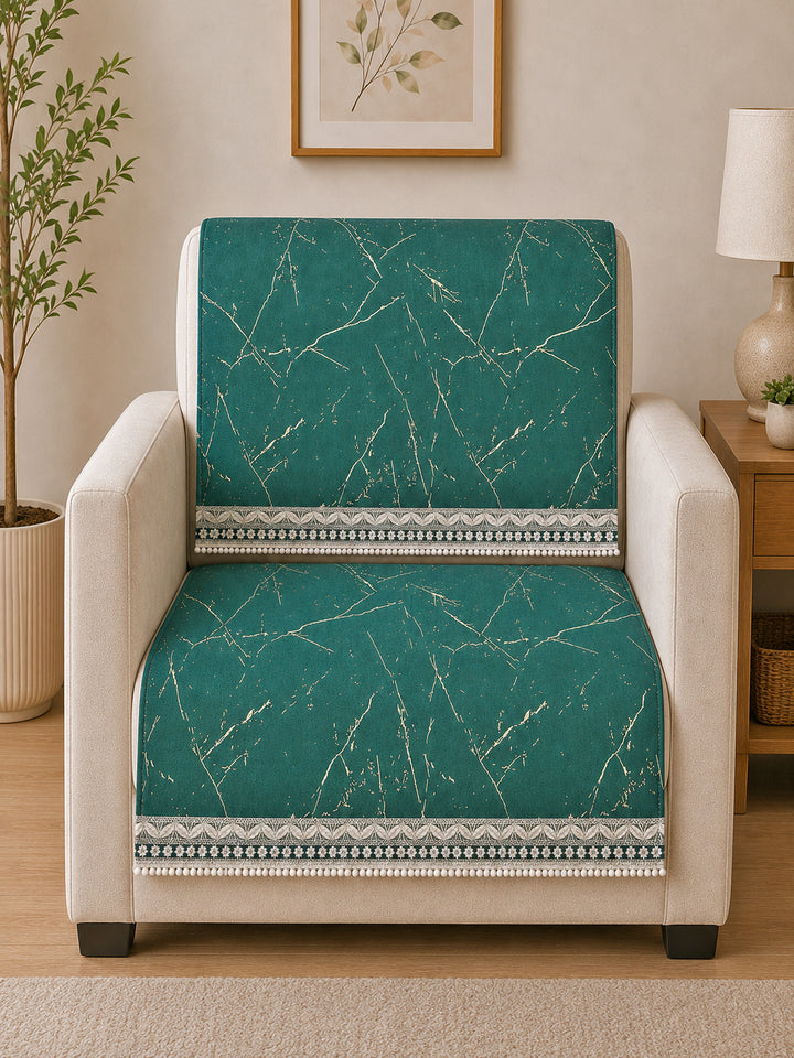 Velvet Sofa Mat 1 Seater Back & Seat | Marble Luxe - Emerald Green