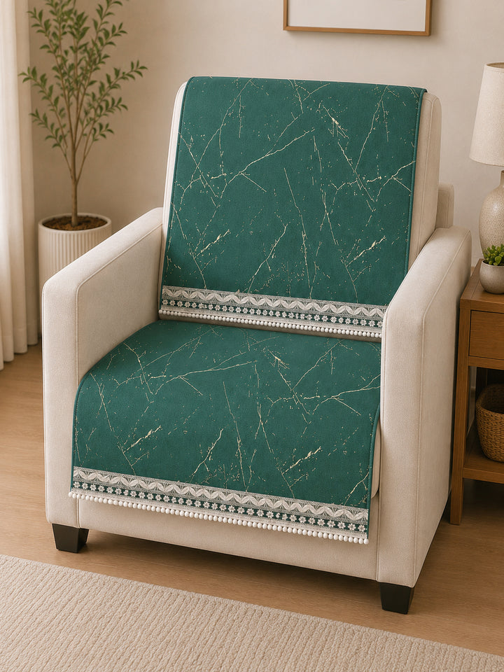 Velvet Sofa Mat 1 Seater Back & Seat | Marble Luxe - Emerald Green