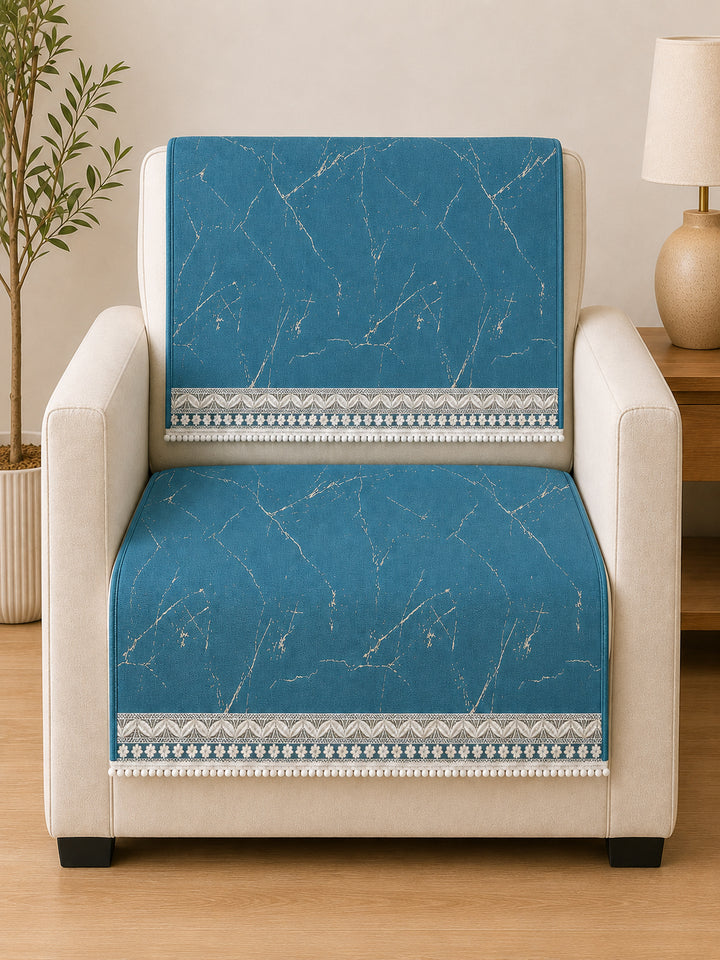 Velvet Sofa Mat 1 Seater Back & Seat | Marble Luxe - Aqua Blue