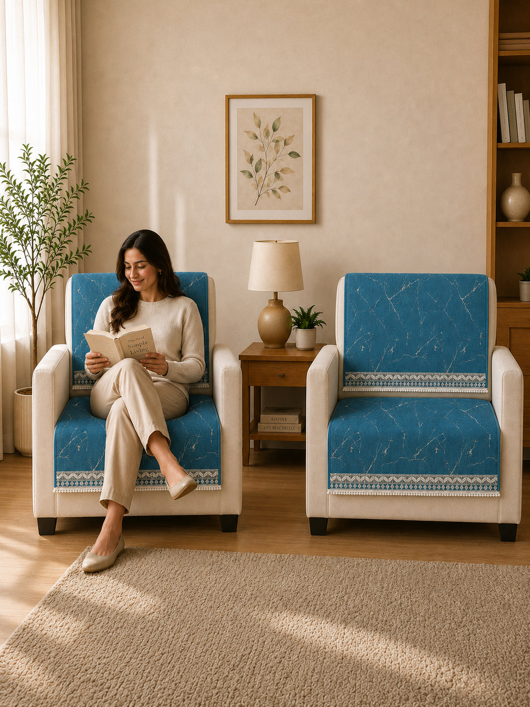 Velvet Sofa Mat 1 Seater Back & Seat | Marble Luxe - Aqua Blue