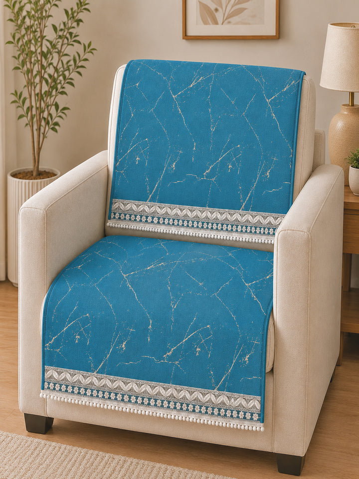 Velvet Sofa Mat 1 Seater Back & Seat | Marble Luxe - Aqua Blue