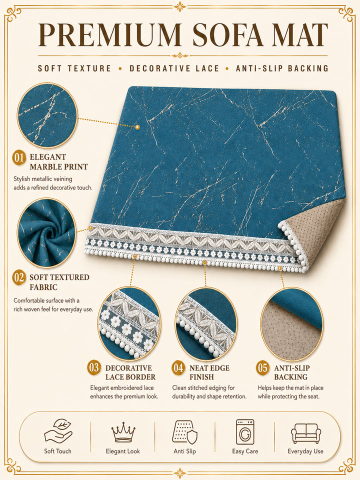 Velvet Sofa Mat 1 Seater Back & Seat | Marble Luxe - Aqua Blue