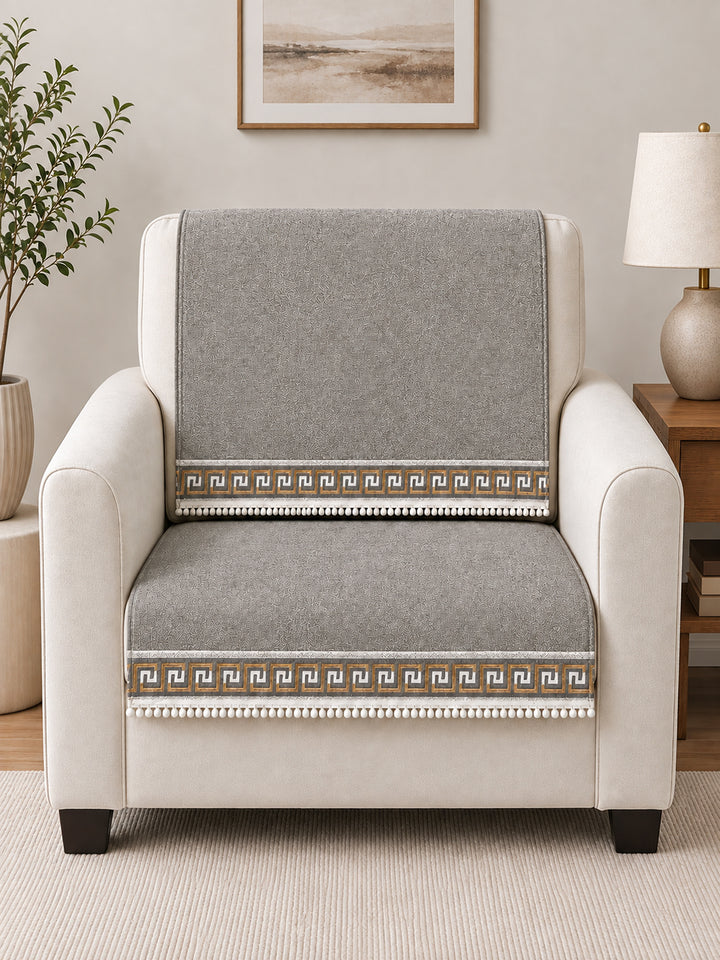 Suede Velvet Sofa Mat 1 Seater Back & Seat | Regal Edge – Warm Grey