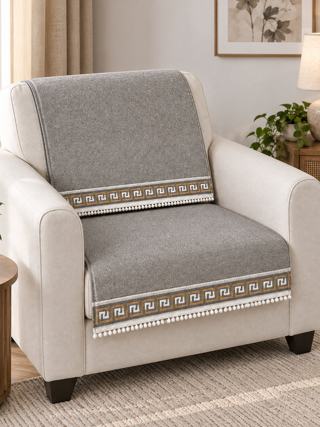 Suede Velvet Sofa Mat 1 Seater Back & Seat | Regal Edge – Warm Grey