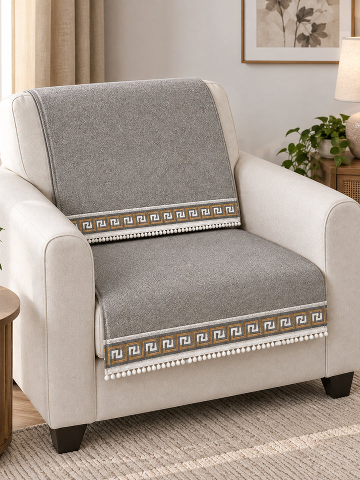 Suede Velvet Sofa Mat 1 Seater Back & Seat | Regal Edge – Warm Grey