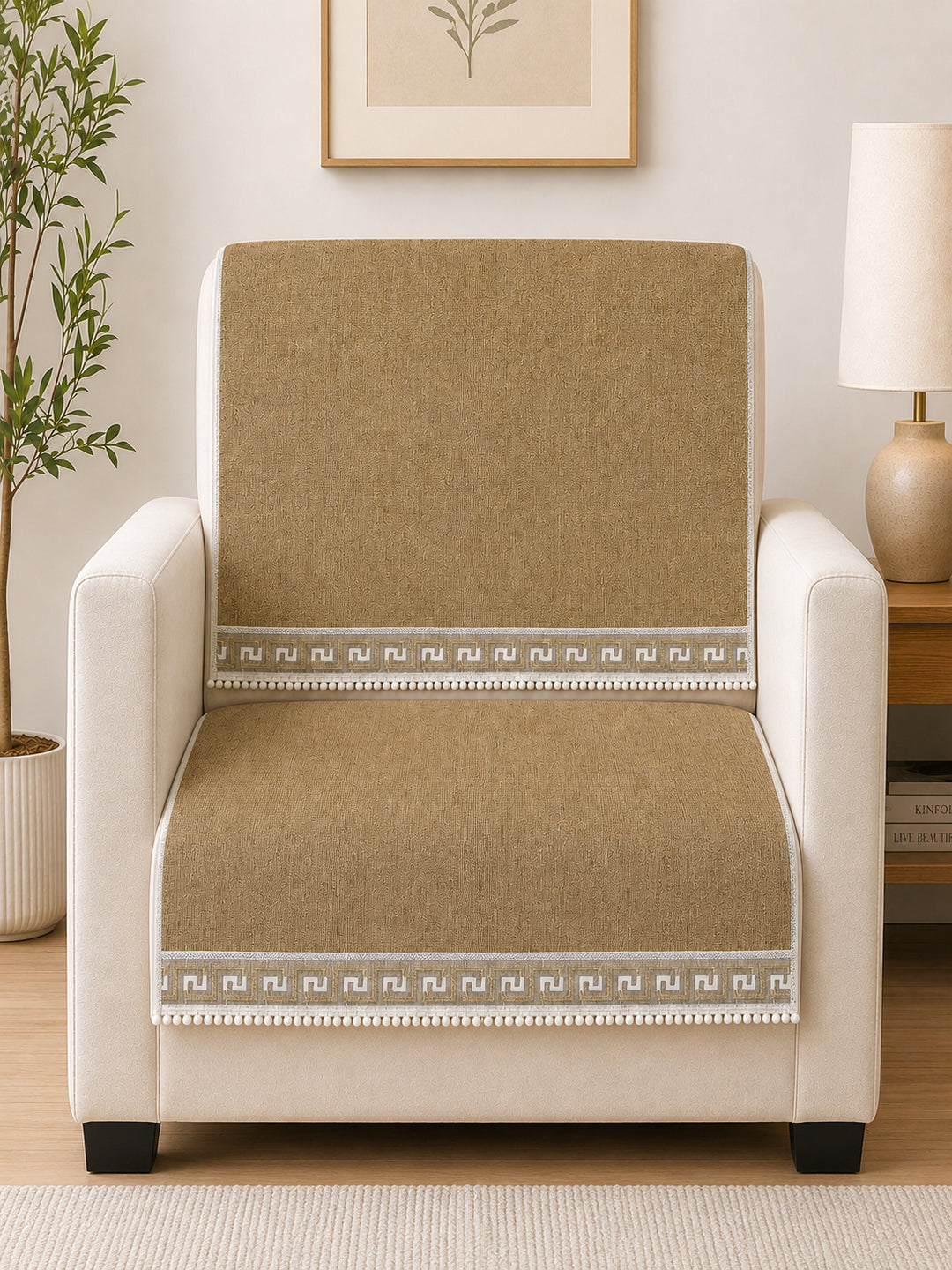 Velvet Sofa Mat 1 Seater Back & Seat | Regal Edge – Desert Beige